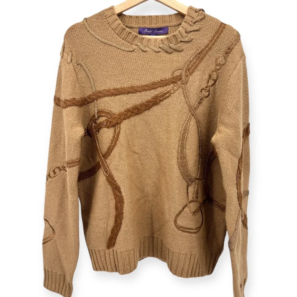 NWT‎ Ralph Lauren Collection Bridle Crewneck Wool Jumper Purple Label Size Large - Picture 8 of 15